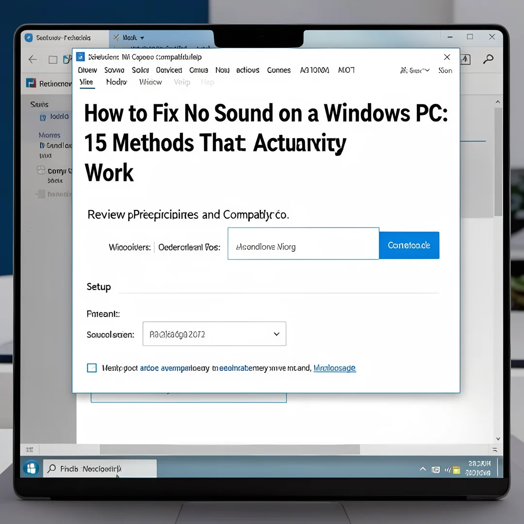 Step 1: Technical tutorial screenshot: Review prerequisites and compatibility for How to Fix No Sound on a W