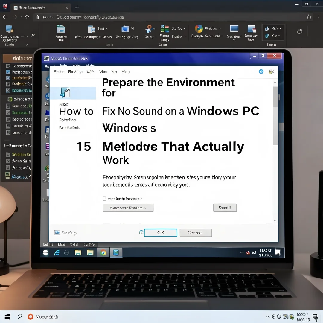 Step 2: Technical tutorial screenshot: Prepare the environment for How to Fix No Sound on a Windows PC: 15 M