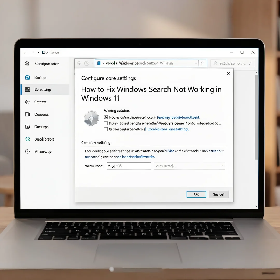 Step 3: Technical tutorial screenshot: Configure core settings for How to Fix Windows Search Not Working in 