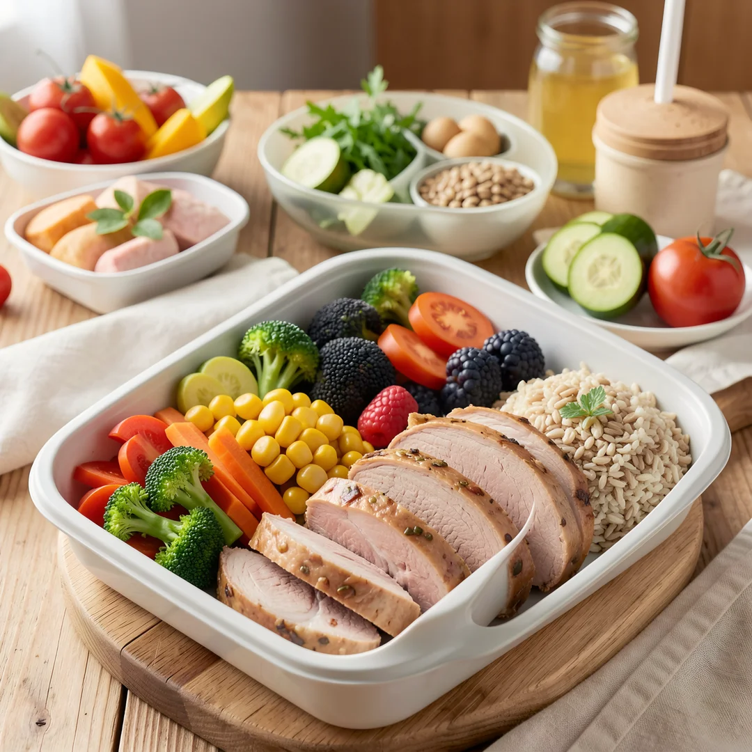 Step 3: Healthy balanced meal prep with vegetables lean protein and whole grains for men over 60 nutrition