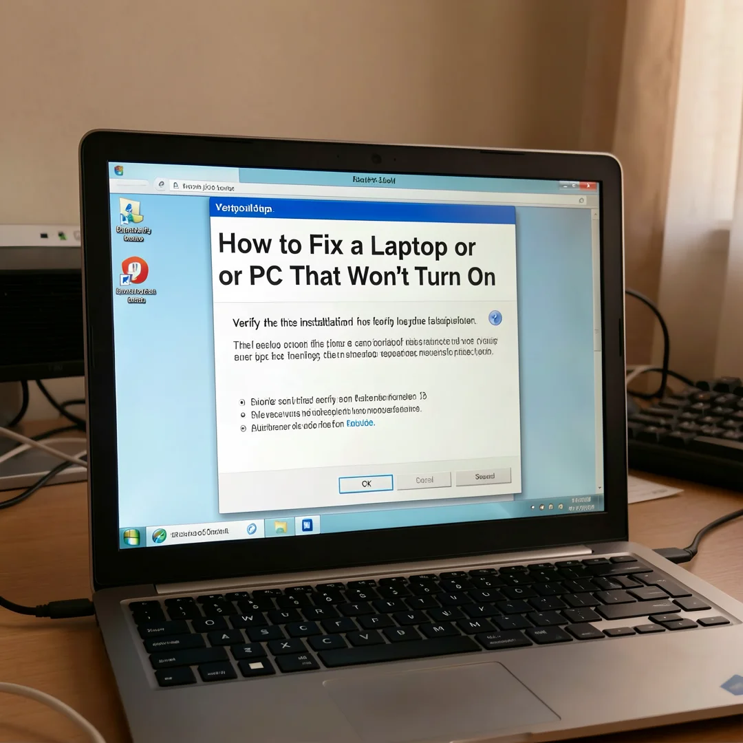 Step 5: Technical tutorial screenshot: Verify the installation for How to Fix a Laptop or PC That Won’t Turn