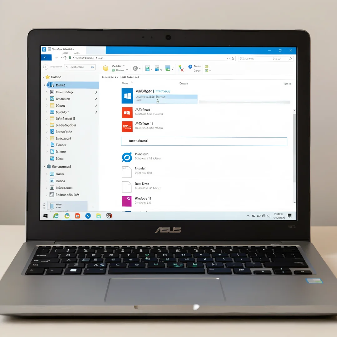 Step 7: ASUS laptop device manager showing AMD Ryzen drivers installed after Windows 11 setup